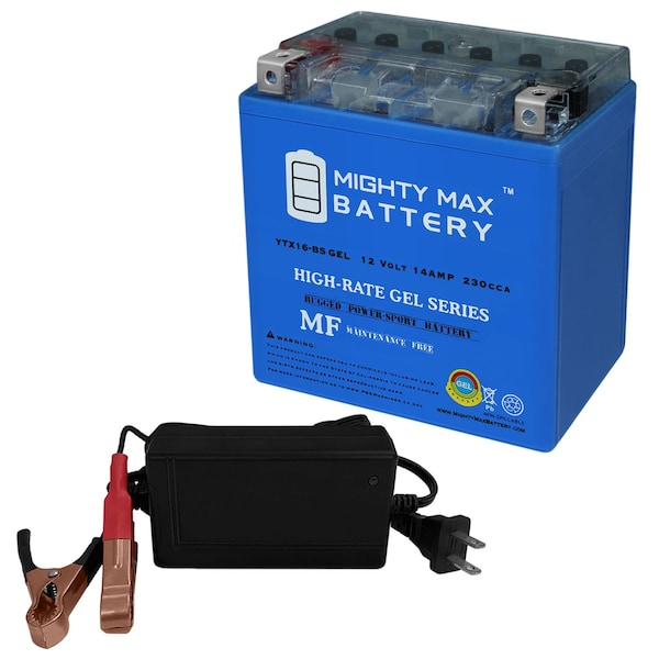 Mighty Max Battery YTX16-BSGEL Replacement Battery for EXT16 BS With 12V 4Amp Charger MAX3948825 - main